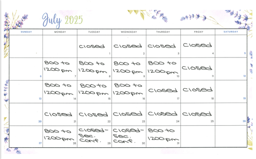 July calendar